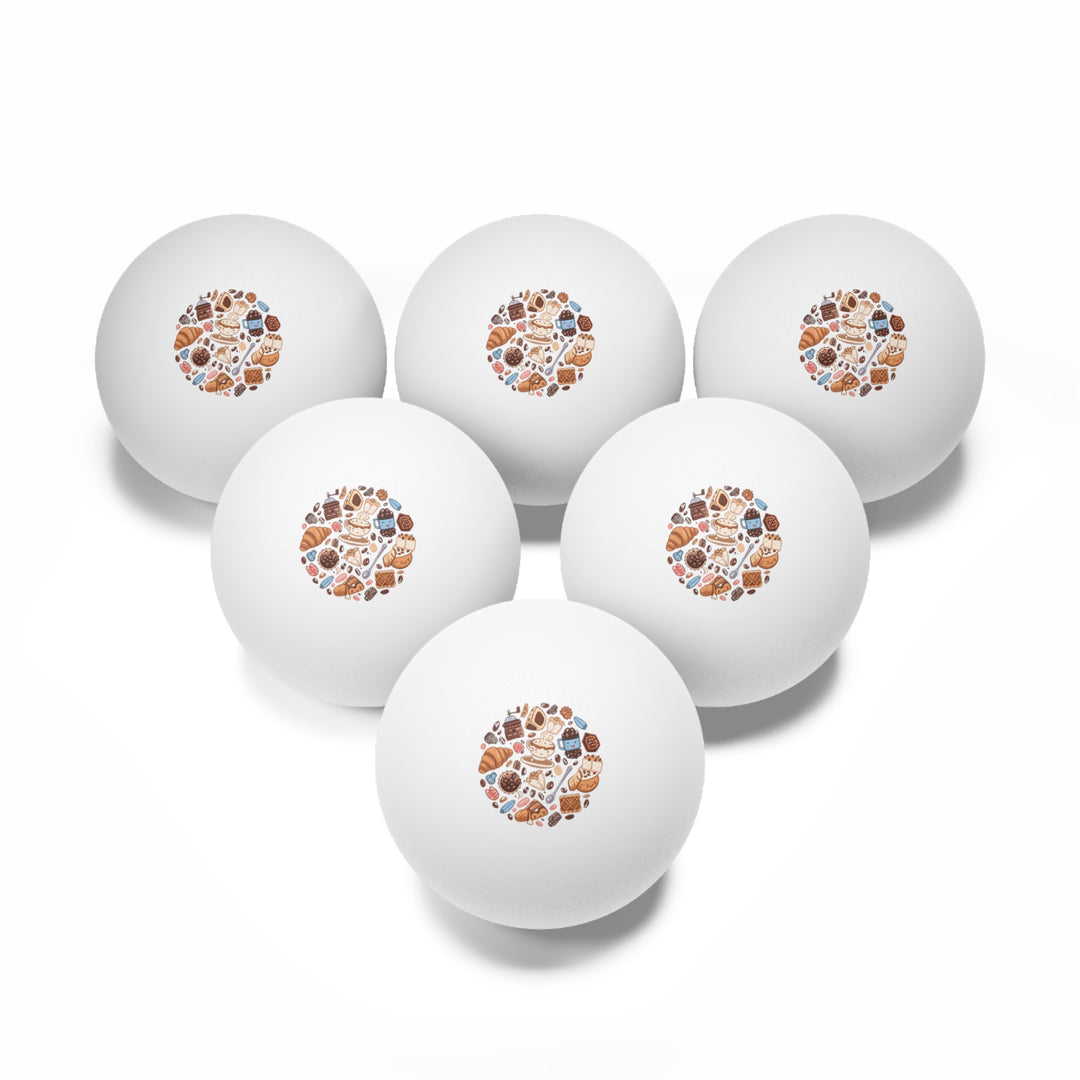 Custom Coffee & Dessert Cartoon Ping Pong Balls – Set of 6, Whimsical Style
