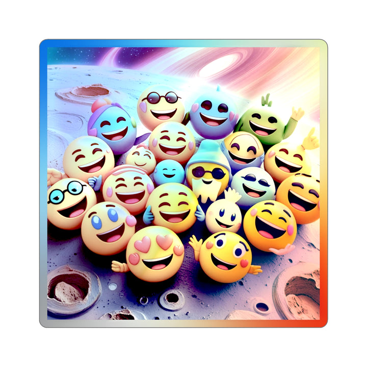 Holographic Die-Cut Emoji Cosmic Sticker – Vibrant, Retro, Fun & Durable!