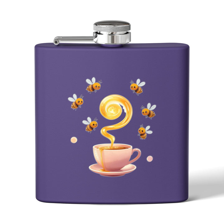 Whimsical Honey Bee 6oz Stainless Steel Flask – Cute Pastel Teacup Gift