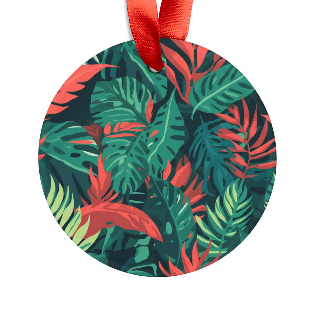 Personalized Acrylic Ornament with Ribbon – Tropical Leaf Jungle Vibe Decor