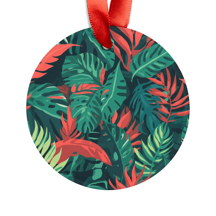 Personalized Acrylic Ornament with Ribbon – Tropical Leaf Jungle Vibe Decor