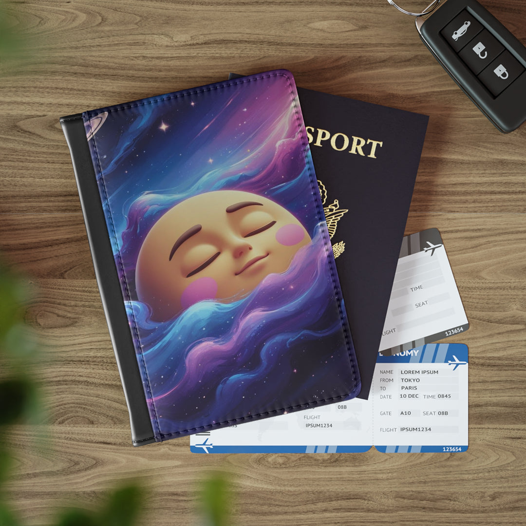 Galaxy Moon Passport Cover – Cute Space Travel Wallet, RFID Blocking