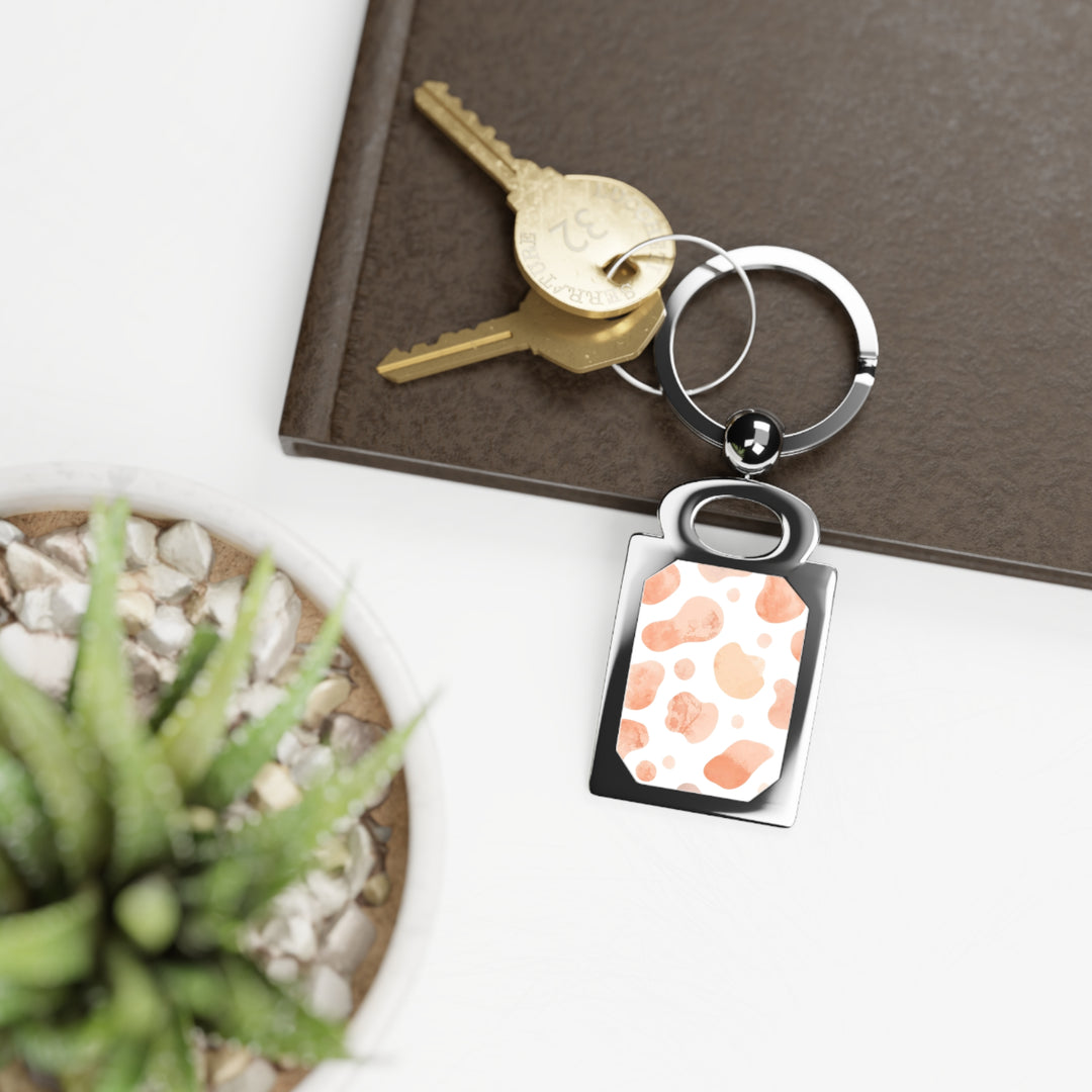 Trendy Rectangle Photo Keyring – Custom Keepsake with Abstract Watercolor Design