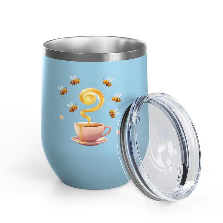Bee Happy 12oz Stainless Steel Wine Tumbler – Cute Honeybee Pastel Design