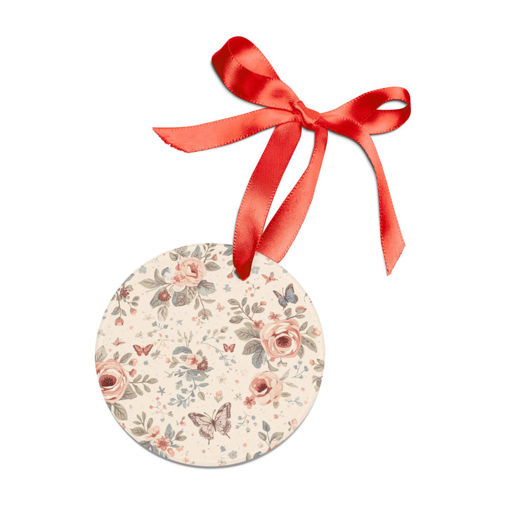 Personalized Acrylic Ornament with Ribbon – Pastel Floral & Butterfly Design