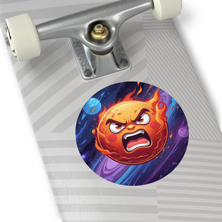 Fiery Cosmic Sun Custom Round Vinyl Sticker – Trendy, Waterproof & Bold