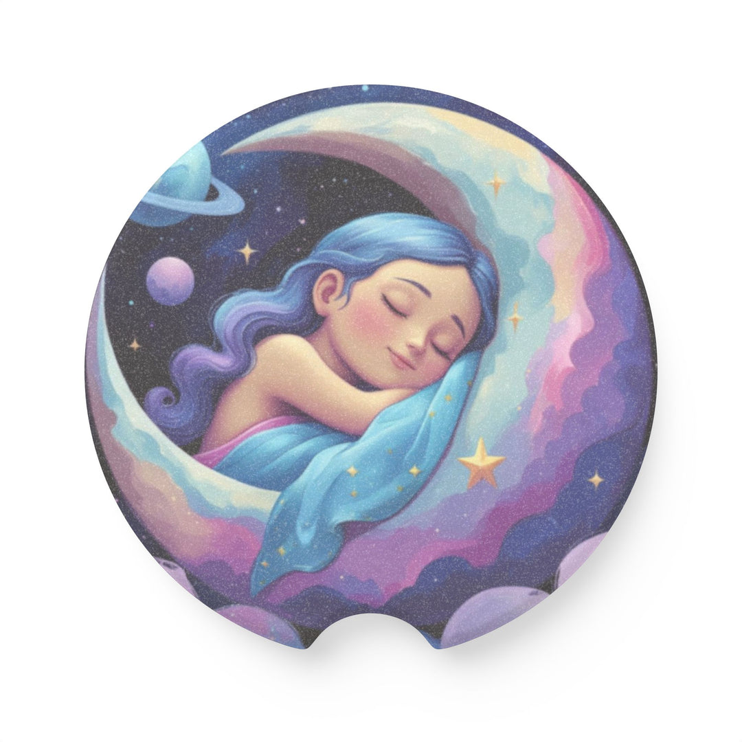 Dreamy Moon Girl Soapstone Car Coaster – Celestial Night Car Accessory