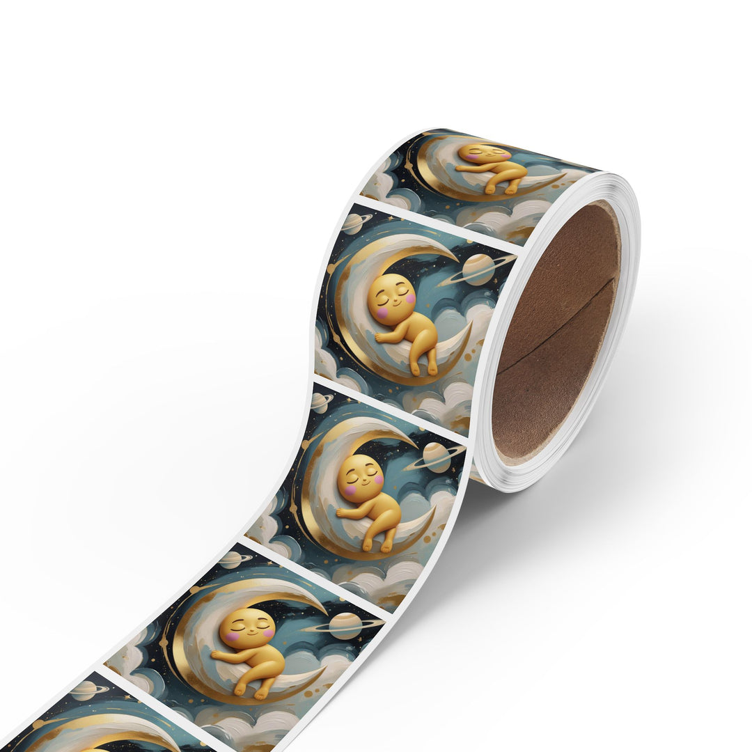 Celestial Baby Moon Square Sticker Rolls – Cute Nursery Labels, Custom Sizes