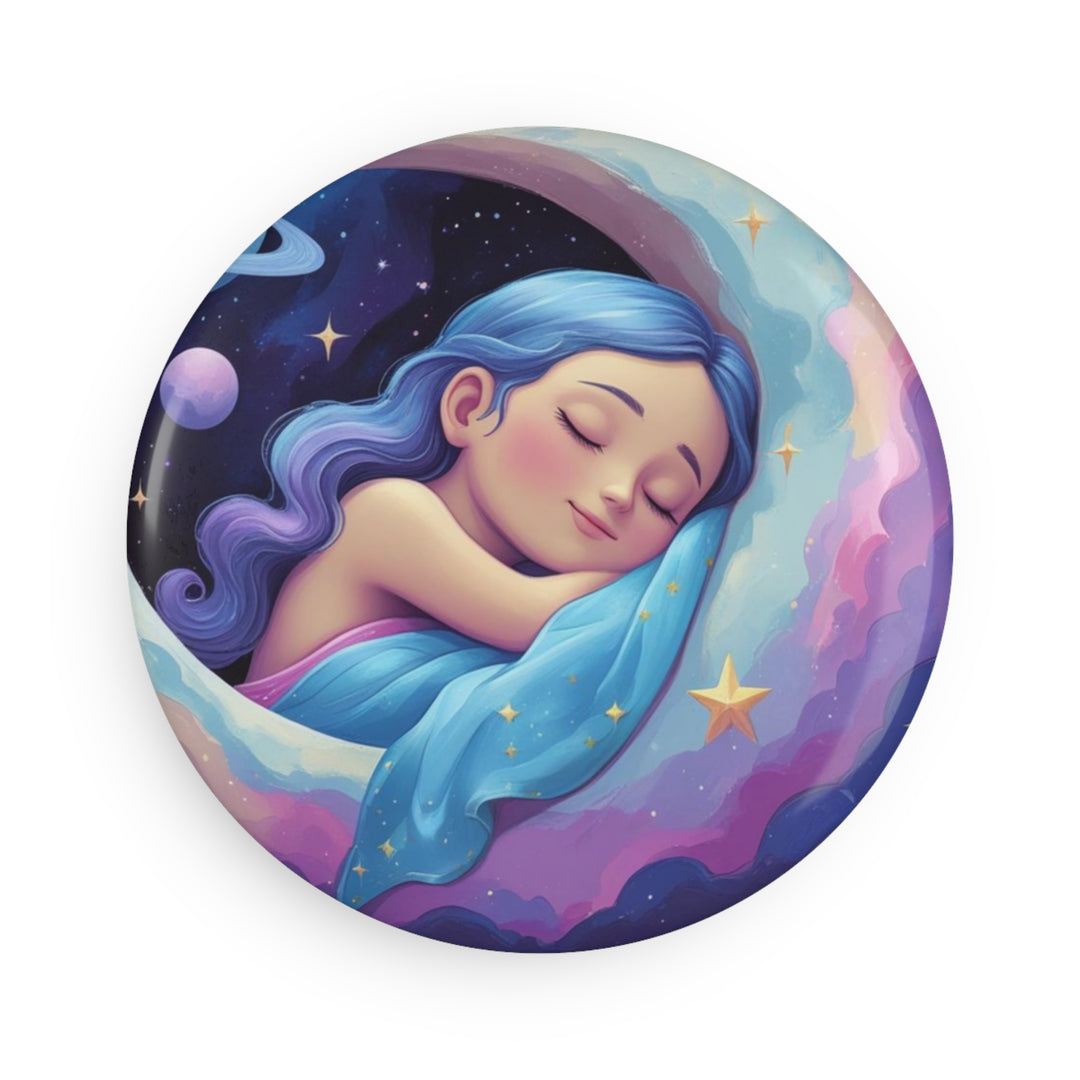 Dreamy Girl on Moon Round Magnet – Customizable, Packs of 1 & 10
