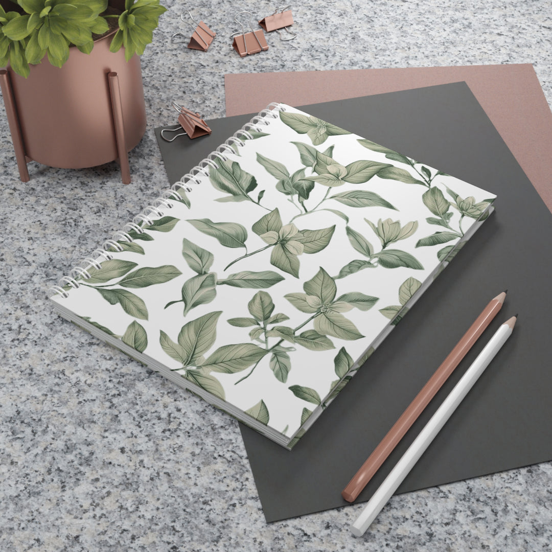 Custom Botanical Spiral Notebook – Elegant Green Leaf & Floral Design