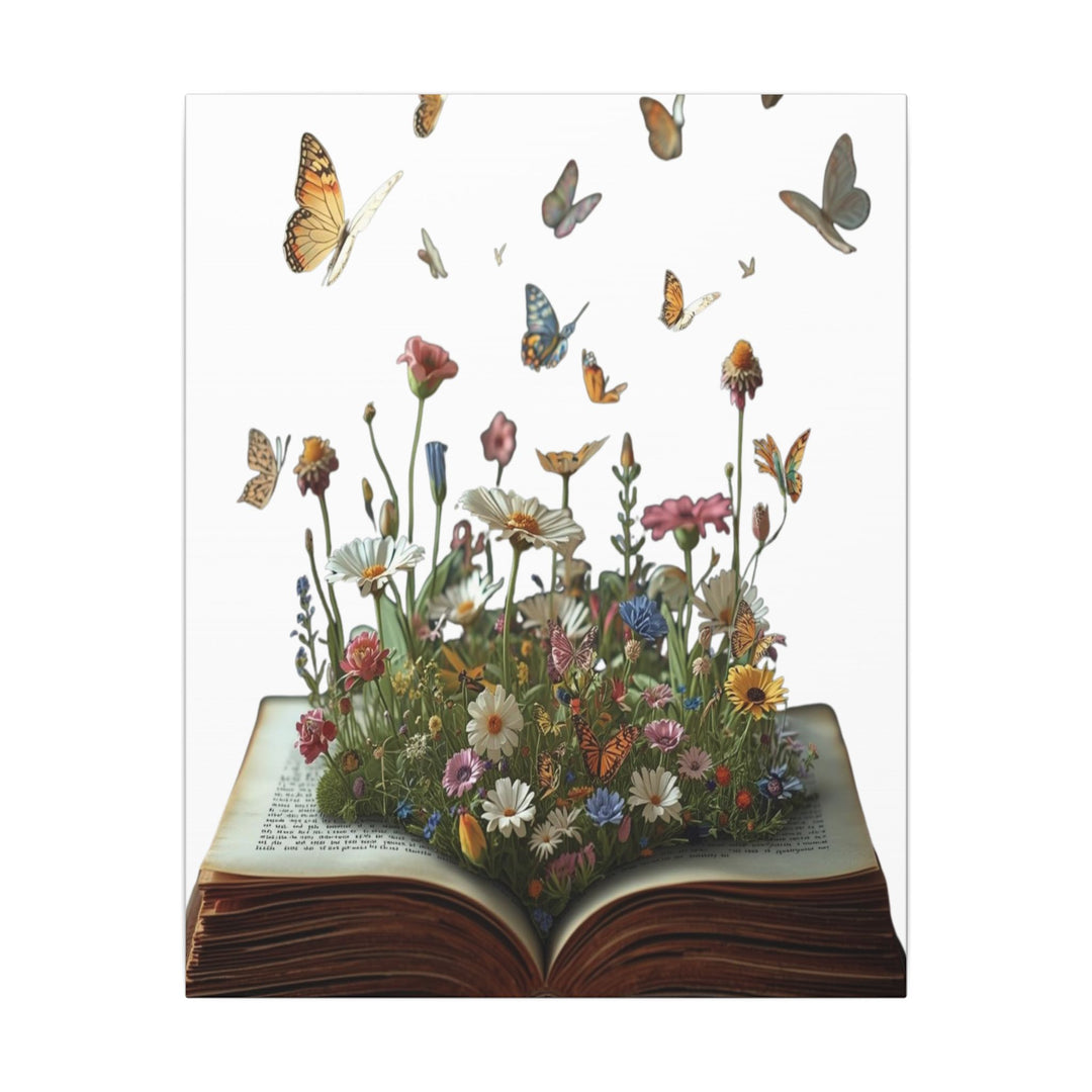 Magical Pop-Up Book Matte Canvas – Whimsical Wildflowers & Butterflies Art
