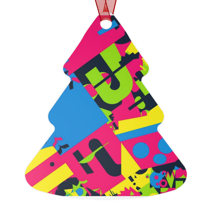Trendy Geometric Metal Ornaments – Modern Neon Abstract Holiday Decor