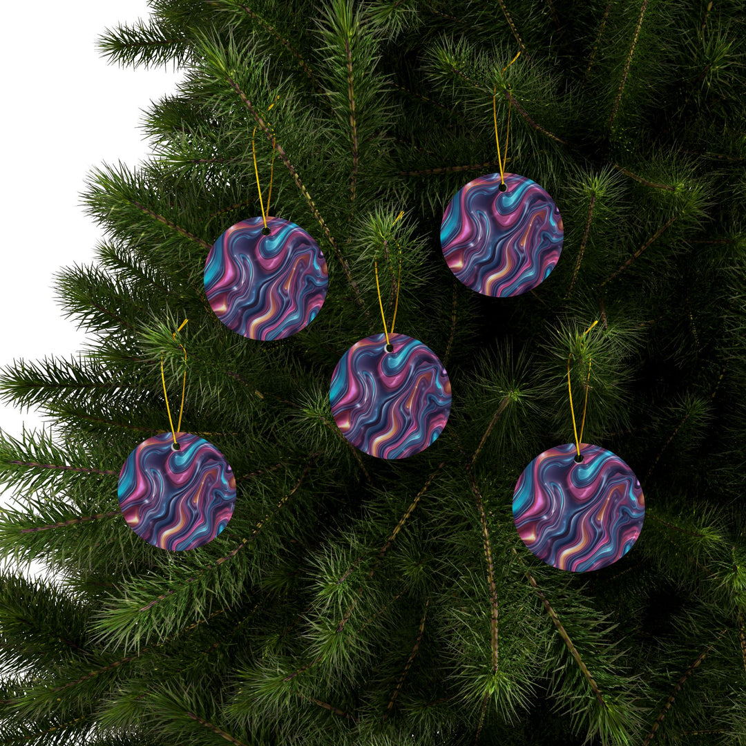 Custom Double-Sided Ceramic Ornaments – Iridescent Swirl Modern Decor