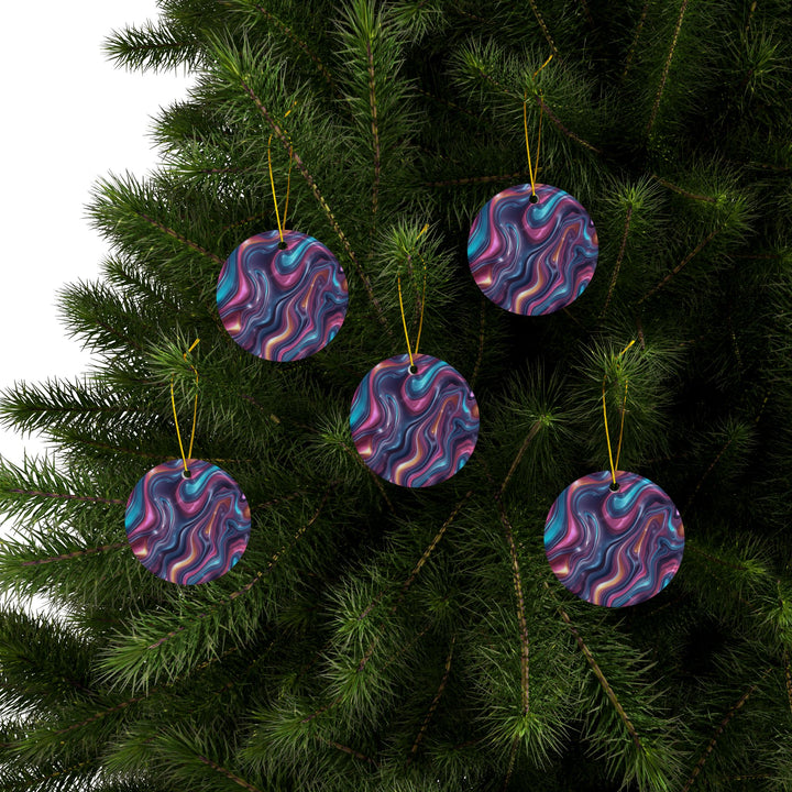 Custom Double-Sided Ceramic Ornaments – Iridescent Swirl Modern Decor