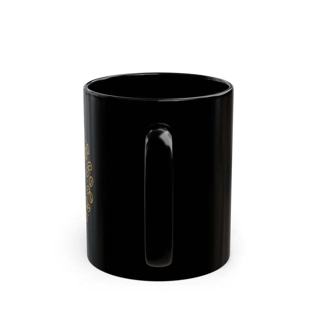 Modern Black Ceramic Mug – Hand-Drawn Coffee Beans & Gold Floral (11oz/15oz)