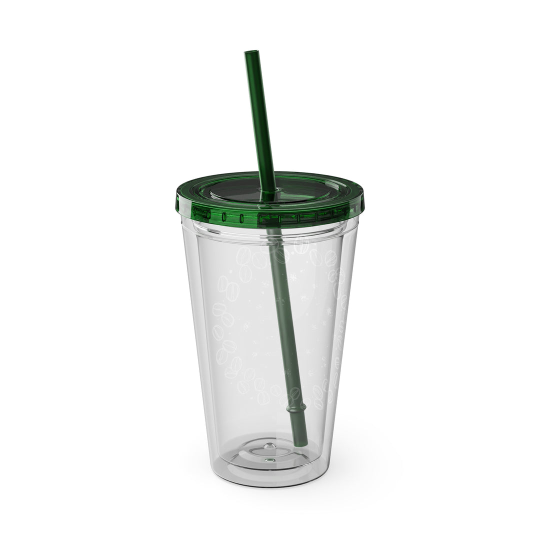 Sunsplash 16oz Coffee-Bean Tumbler with Straw – Stylish Café Vibes To-Go
