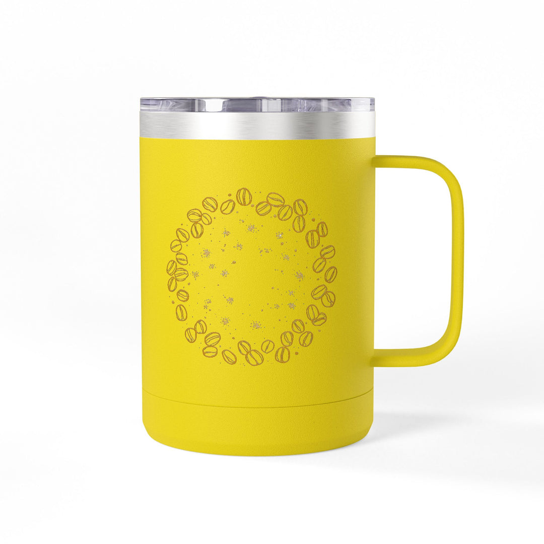 Warm 15oz Coffee Mug Tumbler – Black Gold Coffee Bean Art, Stylish & Insulated