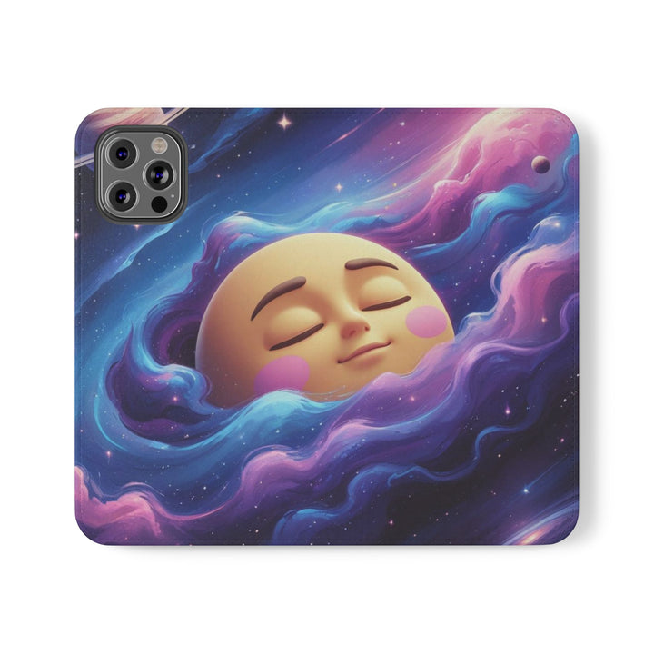 Dreamy Galaxy Flip Case – Cute Moon & Star Wallet Cover, Vegan Leather