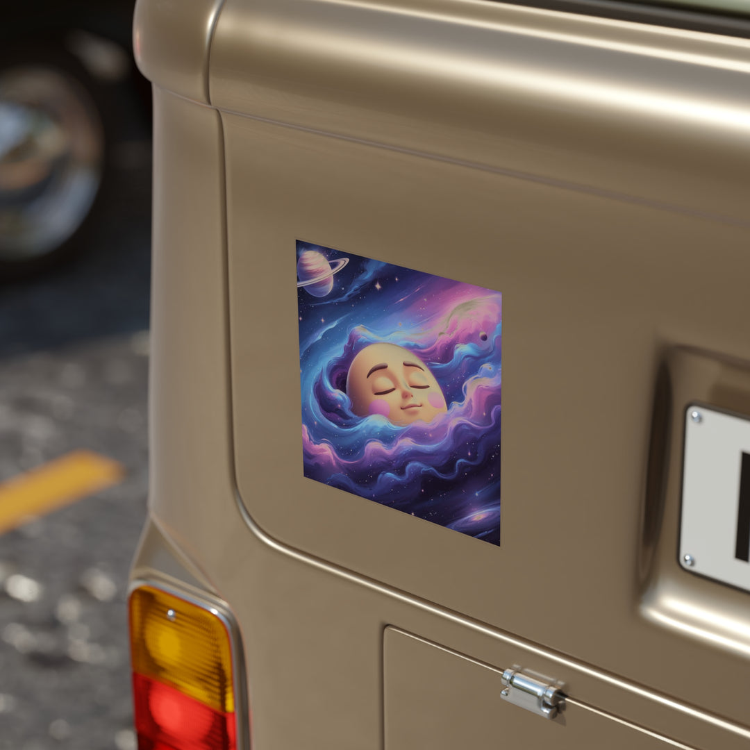 Dreamy Galaxy Moon Face Transparent Outdoor Sticker – Square, Weatherproof