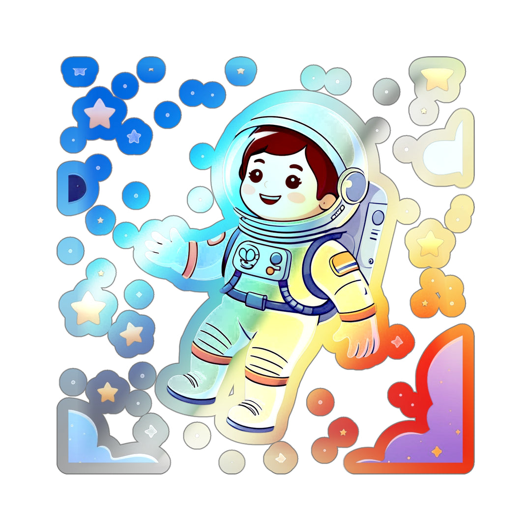 Holographic Die-Cut Astronaut Sticker – Playful Space Cartoon Vinyl Decor