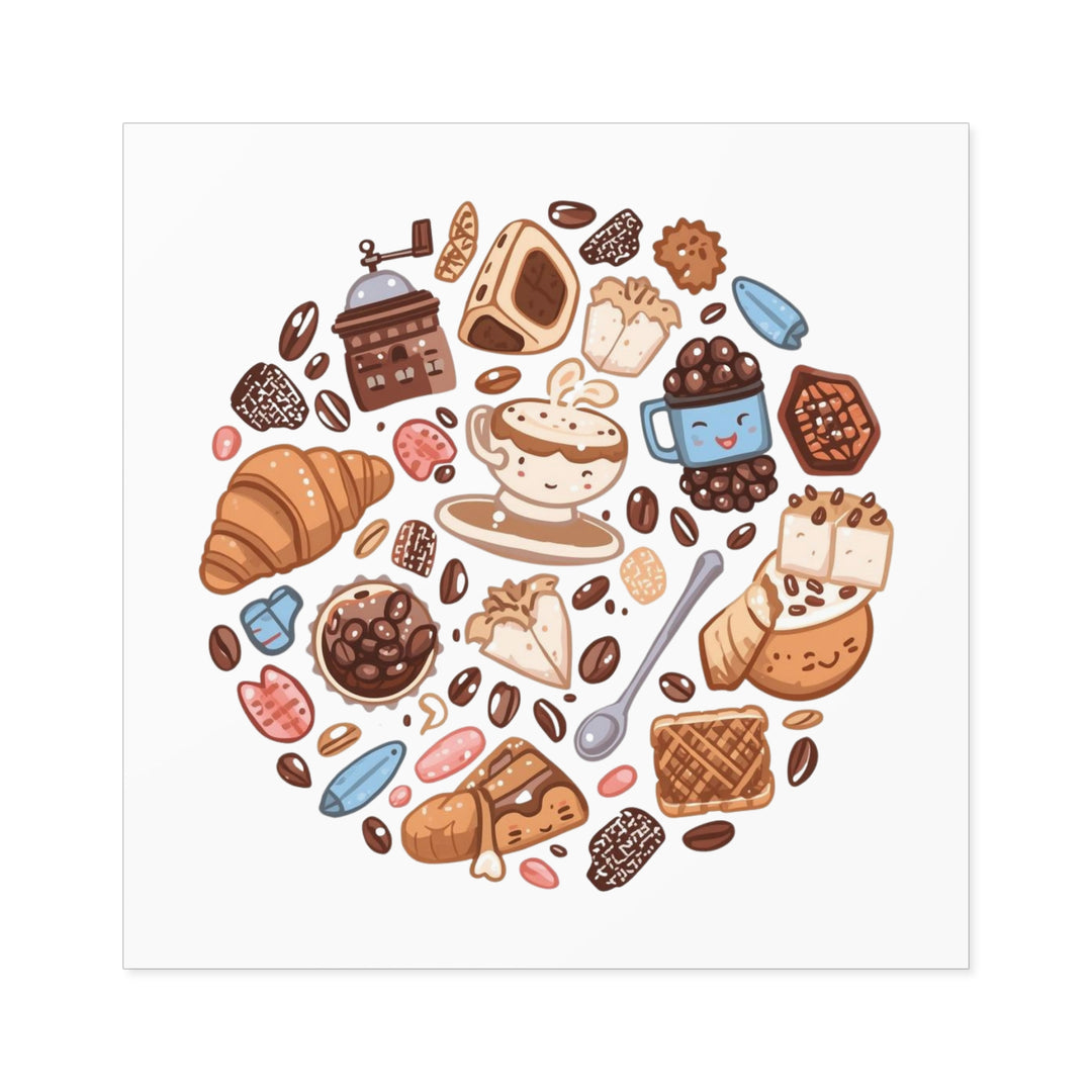 Whimsical Café Laminate Square Stickers – Waterproof, Durable, Trendy!