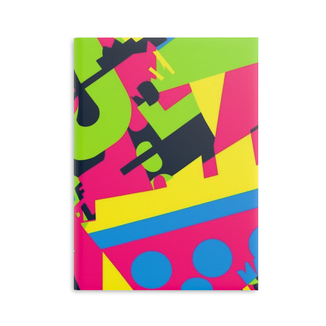 Hardcover Puffy Notebook – Neon Geometric Luxe, Customizable, A4/A5/B5
