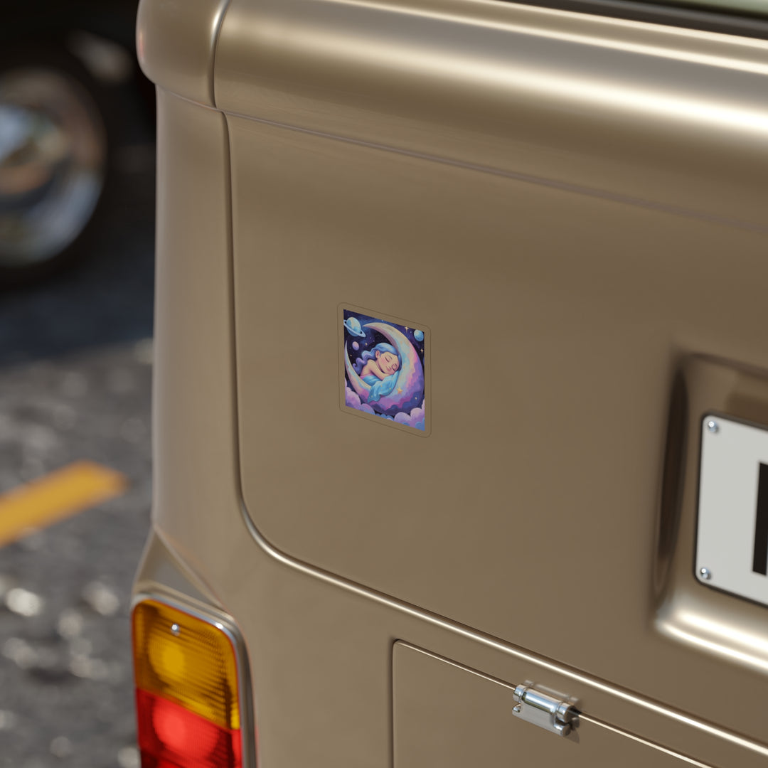 Dreamy Celestial Girl Transparent Die-Cut Outdoor Sticker – Waterproof & Durable