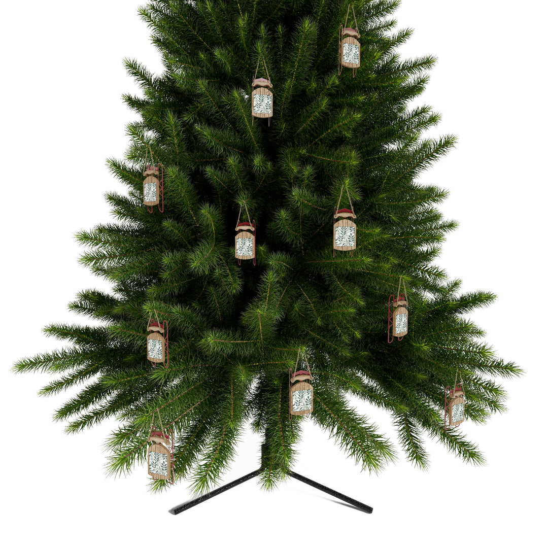 Personalized Sled Ornaments – Modern Botanical Leafy Holiday Decor Gift