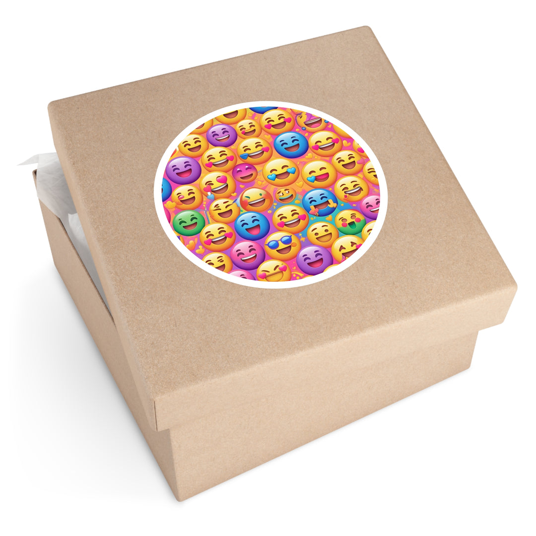 Cheerful Emoji Round Sticker – Waterproof, Fun Vinyl for Indoors/Outdoors