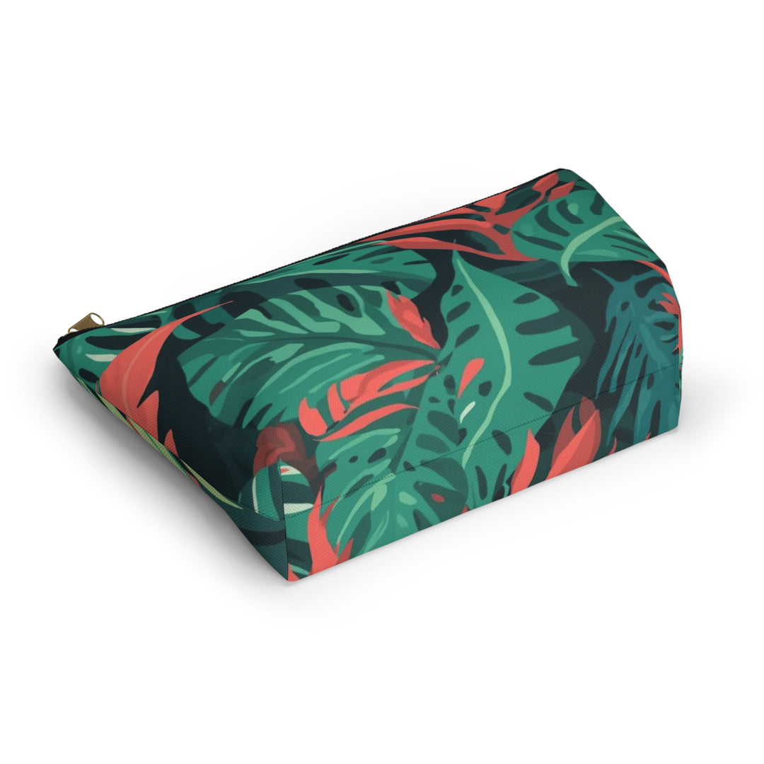 Chic T-Bottom Accessory Pouch – Tropical Leaf Pattern, Travel & Makeup Bag