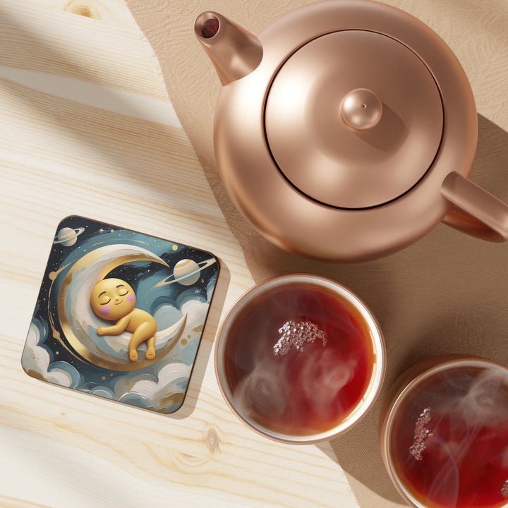 Whimsical Moon Baby Hardboard Coaster – Durable, Cute Nursery Decor