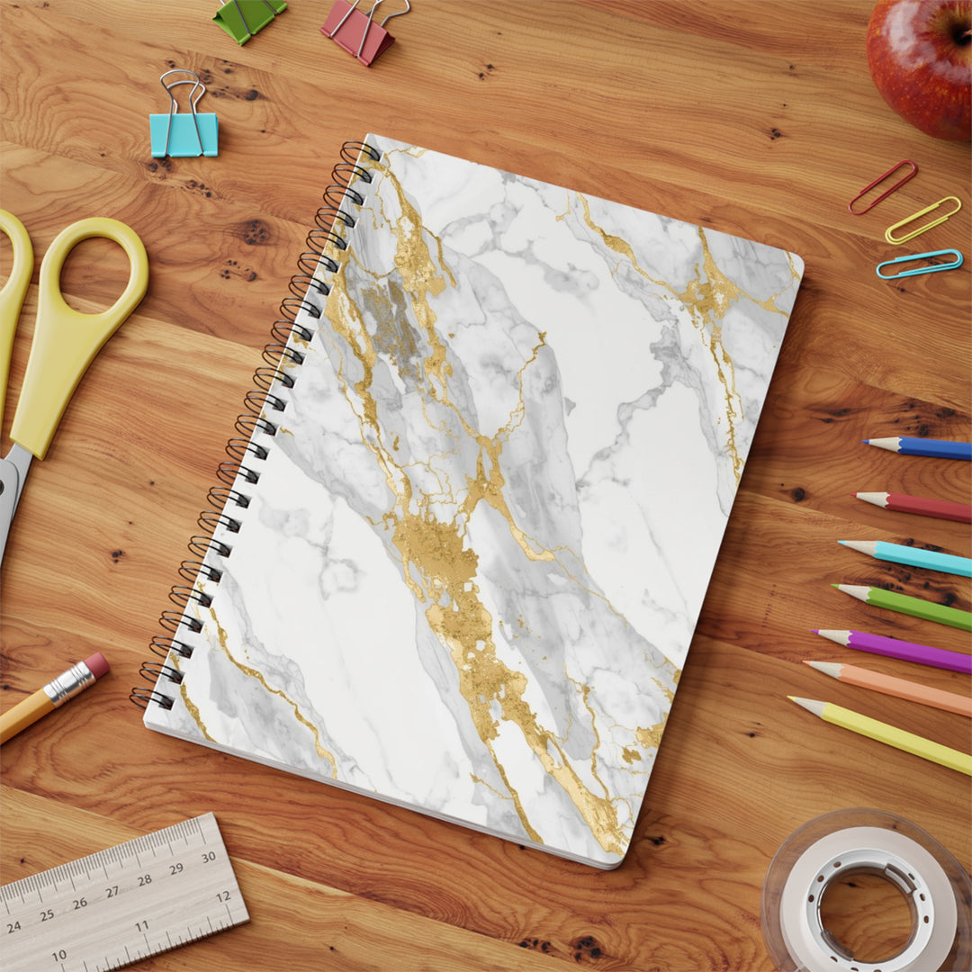 Wirobound A5 Marble Gold Notebook – Luxe Softcover, 150 Pages, Chic Notes