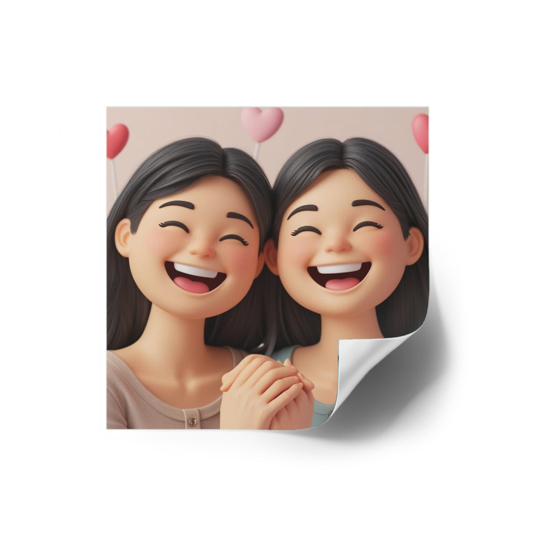 Cartoon Besties Square Sticker – Weatherproof, Removable, Customizable