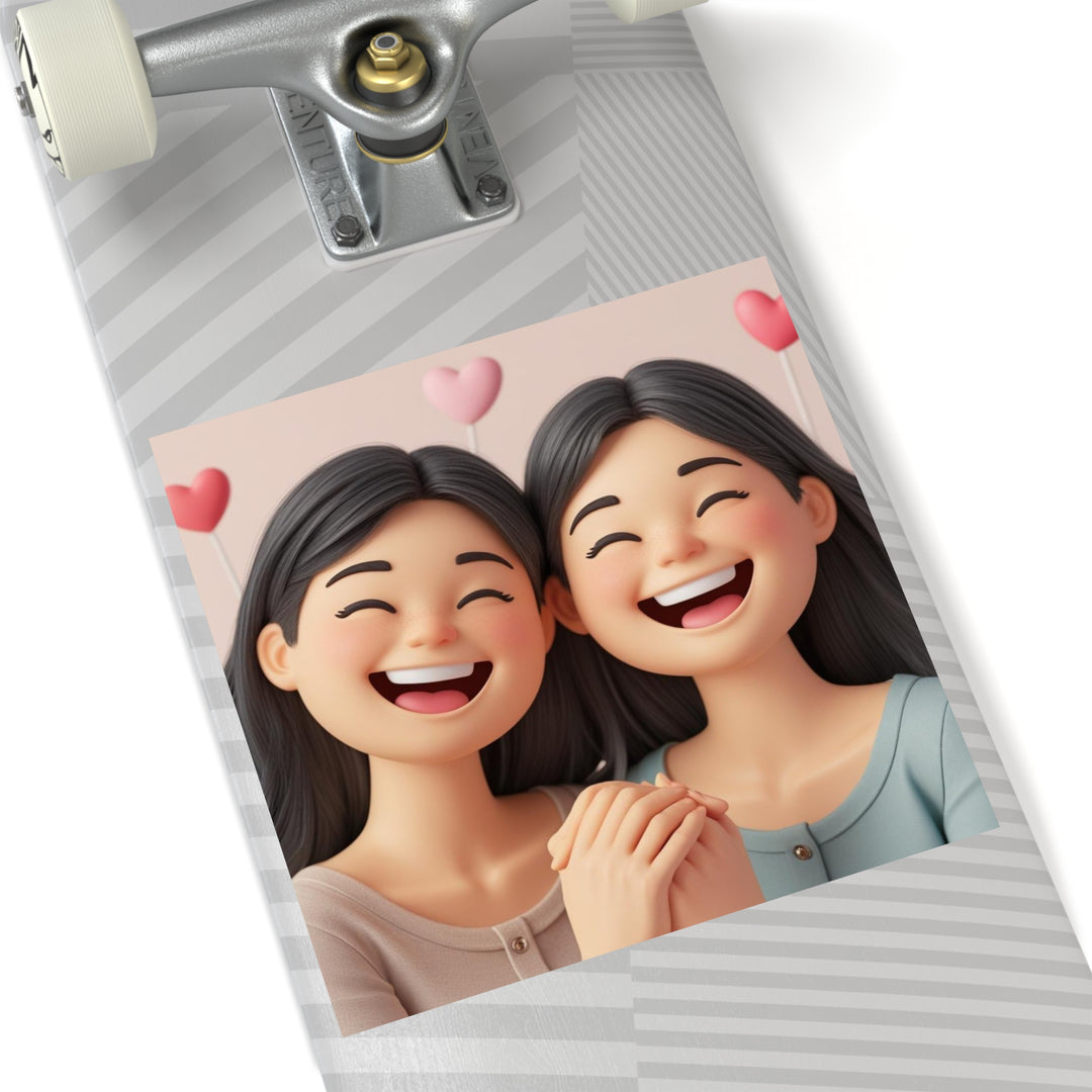 Cartoon Besties Square Sticker – Weatherproof, Removable, Customizable