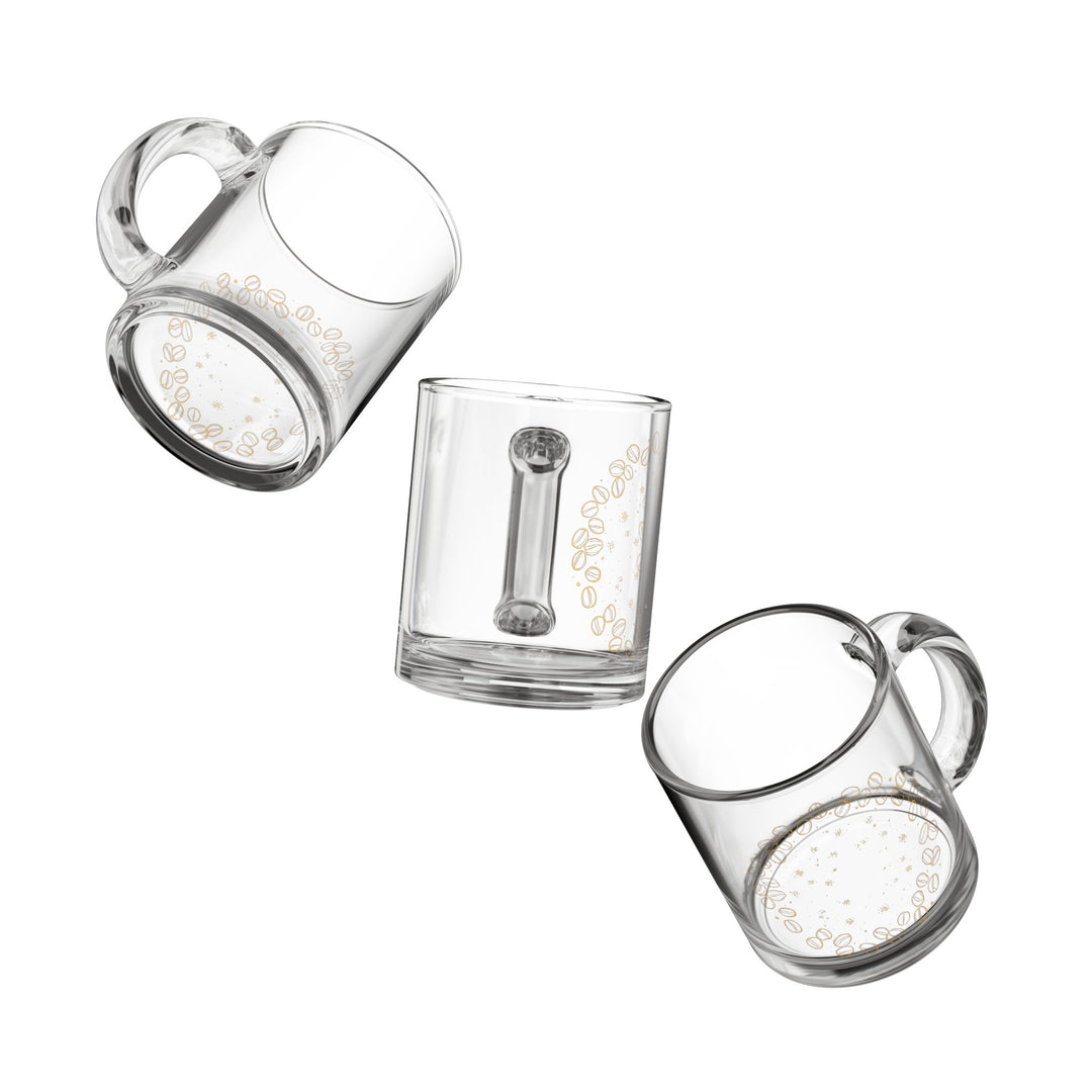 10oz Glass Coffee Mug – Artistic Coffee Beans, Chic Black & Gold Design