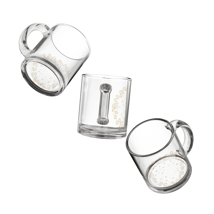 10oz Glass Coffee Mug – Artistic Coffee Beans, Chic Black & Gold Design