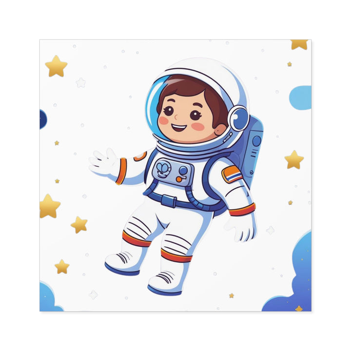 Space Adventure Square Laminate Sticker – Cute Astronaut, Durable & Fun