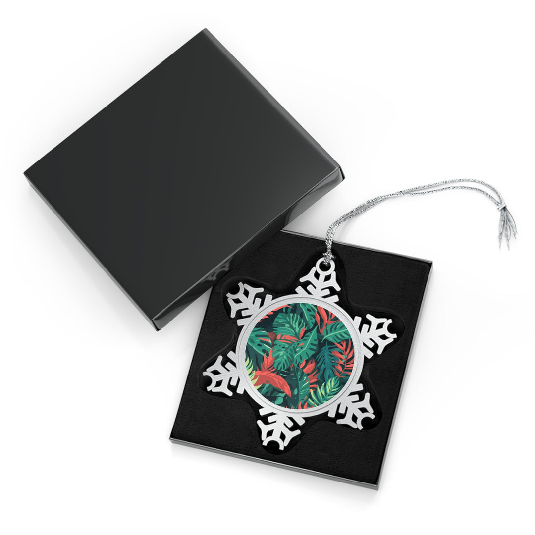 Customizable Pewter Snowflake Ornament – Handcrafted, Tropical Leaf Design