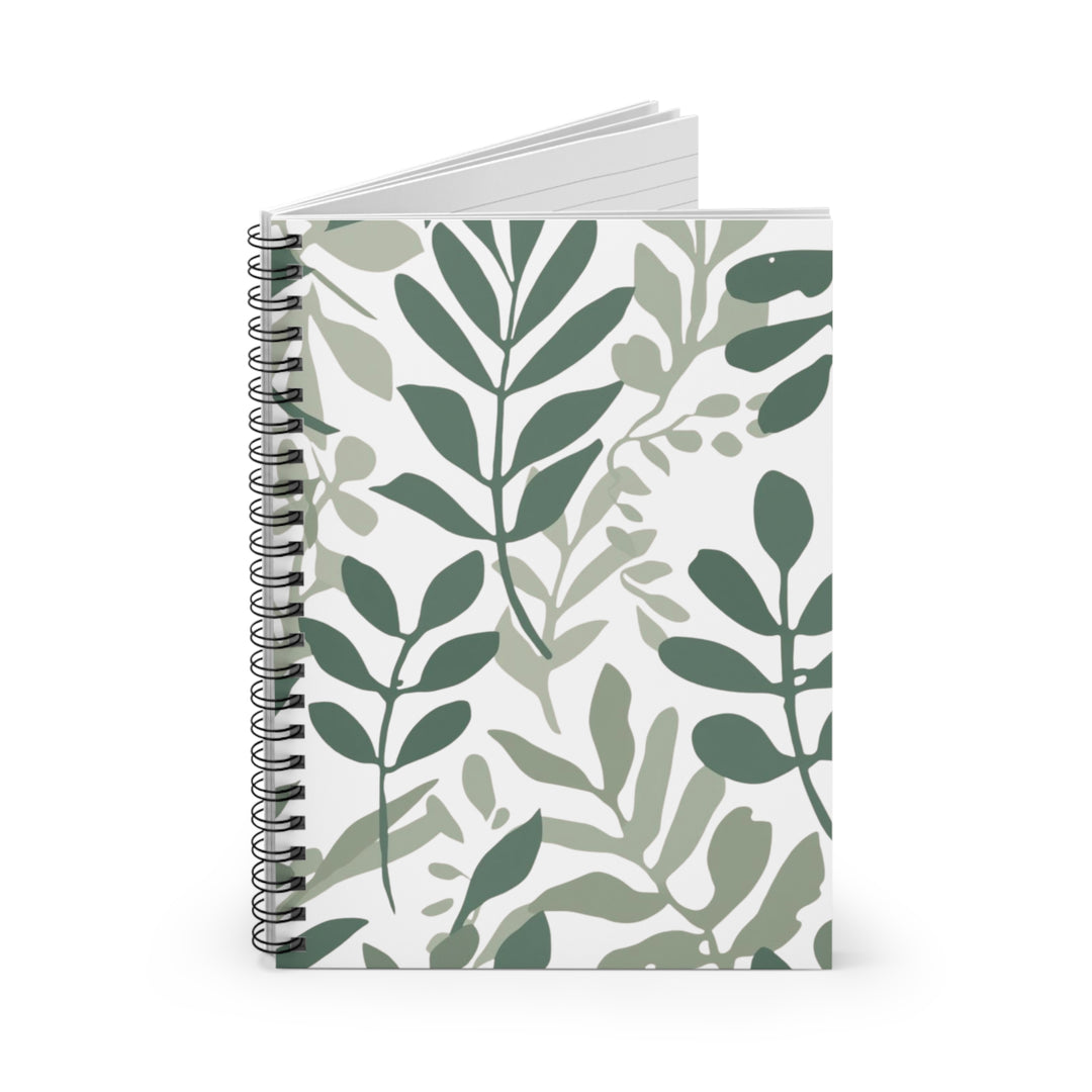 Modern Botanical Spiral Notebook – Ruled Line, Stylish Leafy Design, 6x8