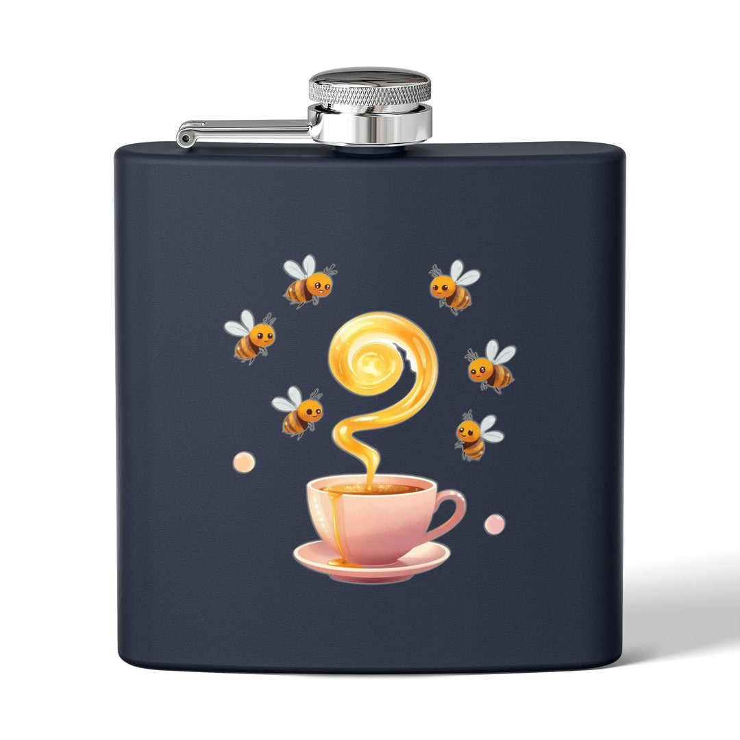 Whimsical Honey Bee 6oz Stainless Steel Flask – Cute Pastel Teacup Gift