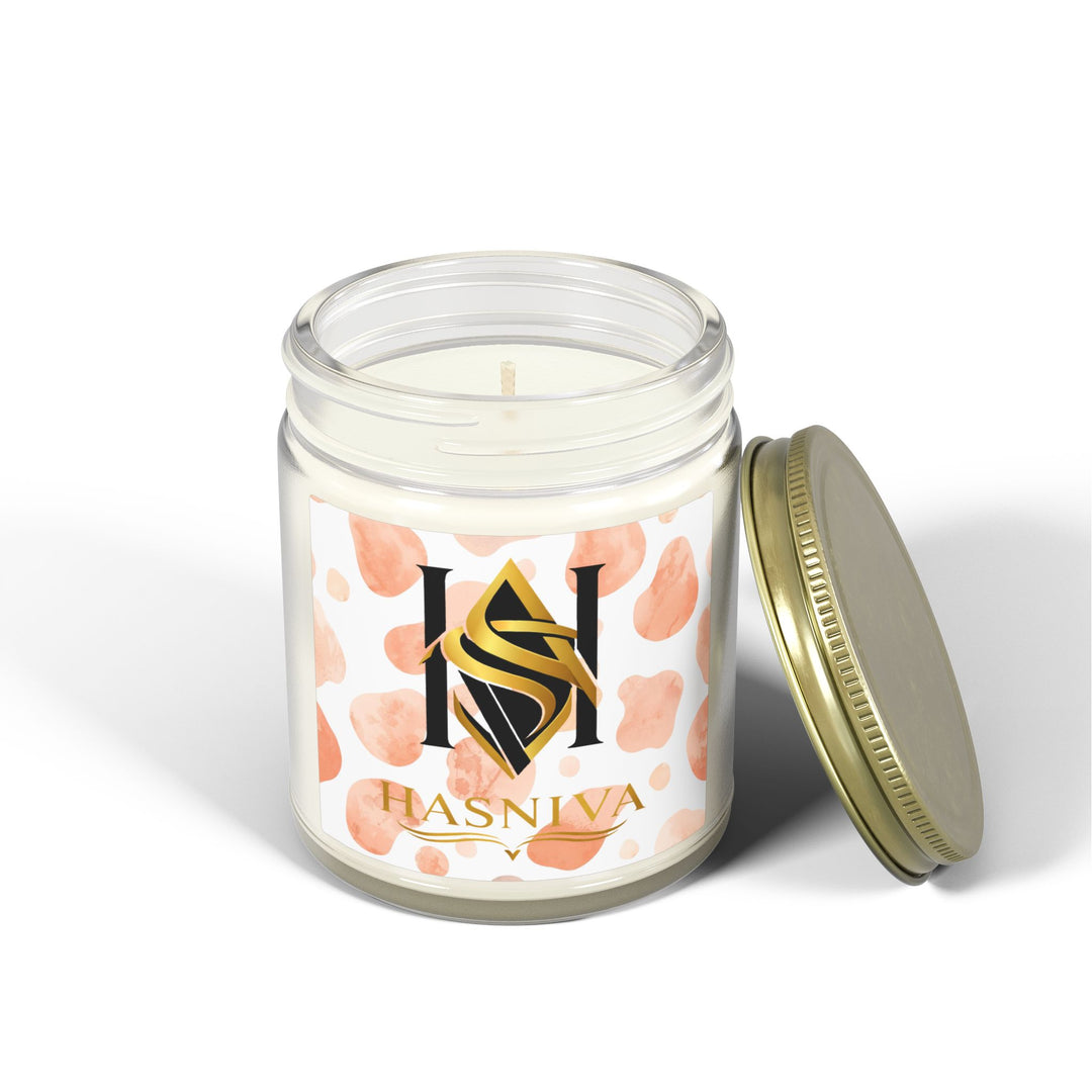 Hand-Poured Coconut Apricot Scented Candle – Artistic Watercolor, 4oz/9oz
