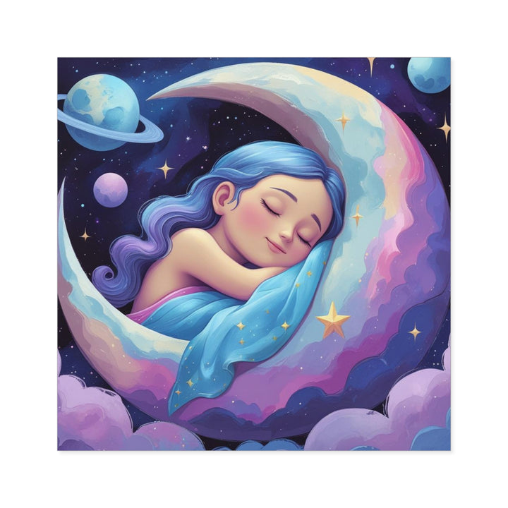 Whimsical Moon Girl Laminate Square Sticker – Dreamy, Durable, Fashion Art