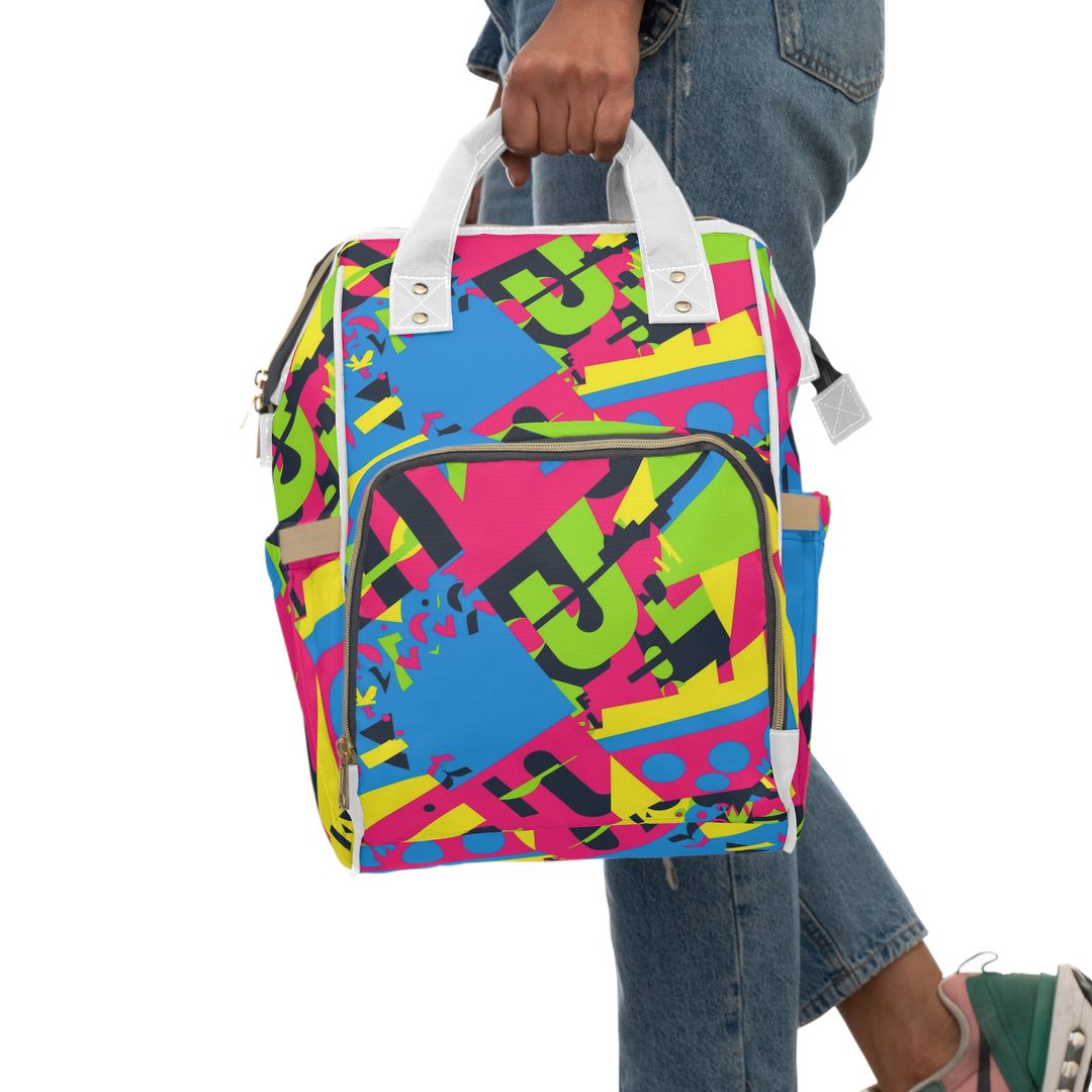 Trendy Neon Geometric Diaper Backpack – Stylish, Spacious & Waterproof