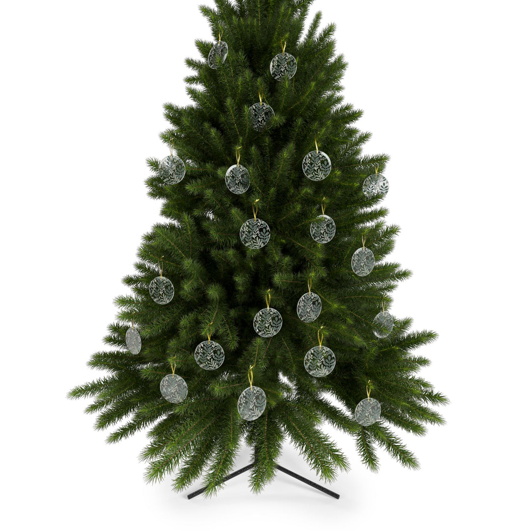 Custom Glass Ornament – Modern Botanical Leafy Green on Black, Handcrafted