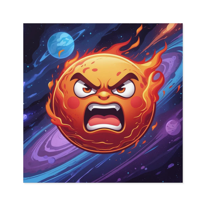 Angry Cosmic Sun Square Sticker – Weatherproof Indoor/Outdoor Vinyl, Customizable