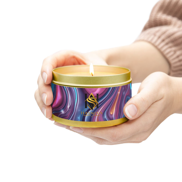 Handcrafted Iridescent Tin Candle – Luxe Soy, Custom Swirl Design, Gift-Ready