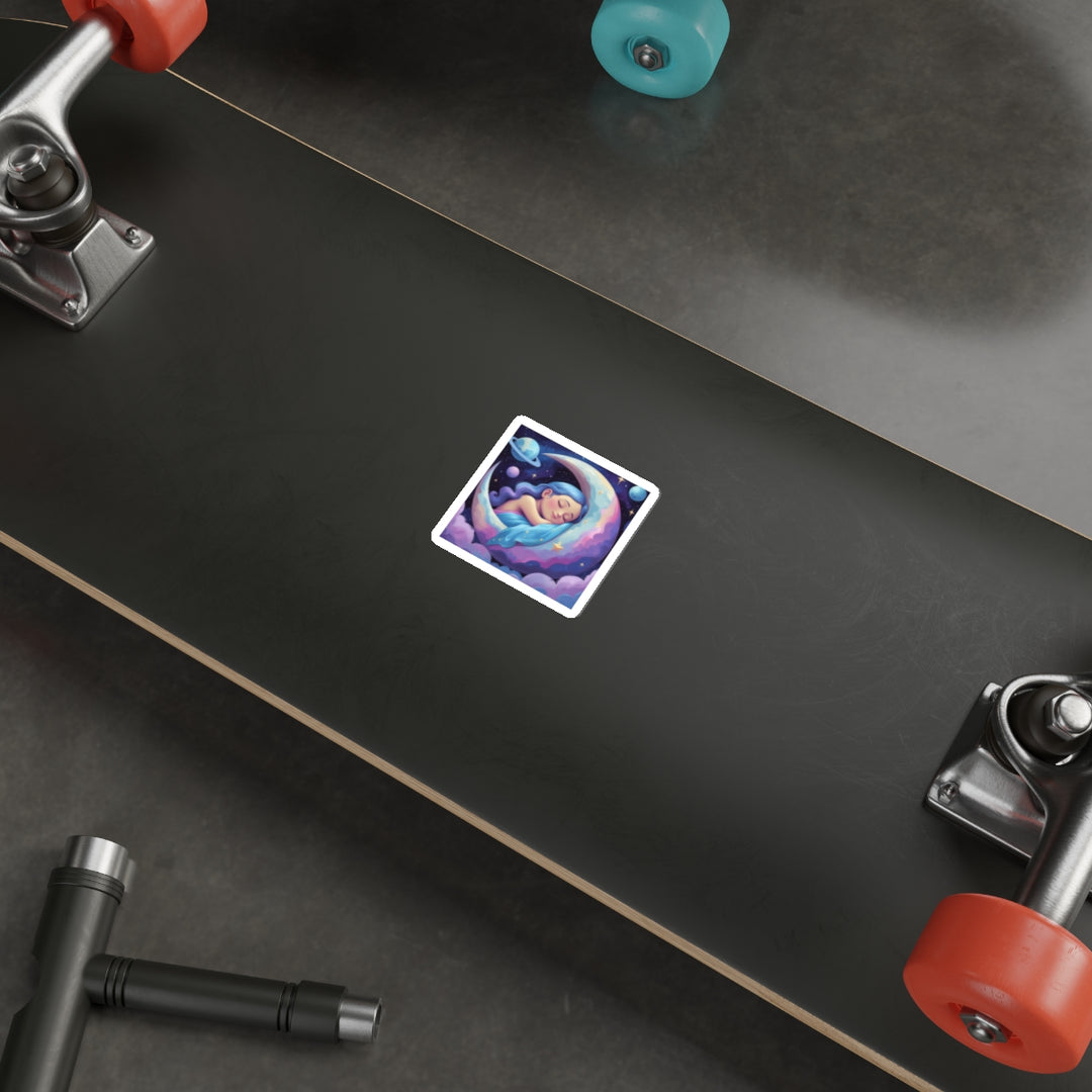Dreamy Moon Girl Custom Die-Cut Sticker – Celestial Night Art Vinyl