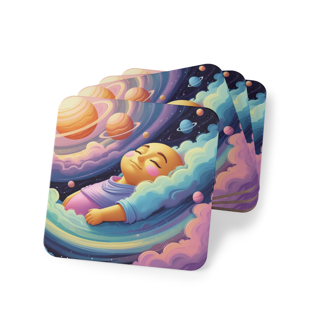 Cosmic Dream Baby Coasters – Pastel Galaxy Nursery Decor, 4-Pack