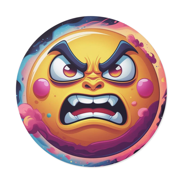 Custom Round Vinyl Sticker – Bold Angry Sun Space Theme, Waterproof & Trendy