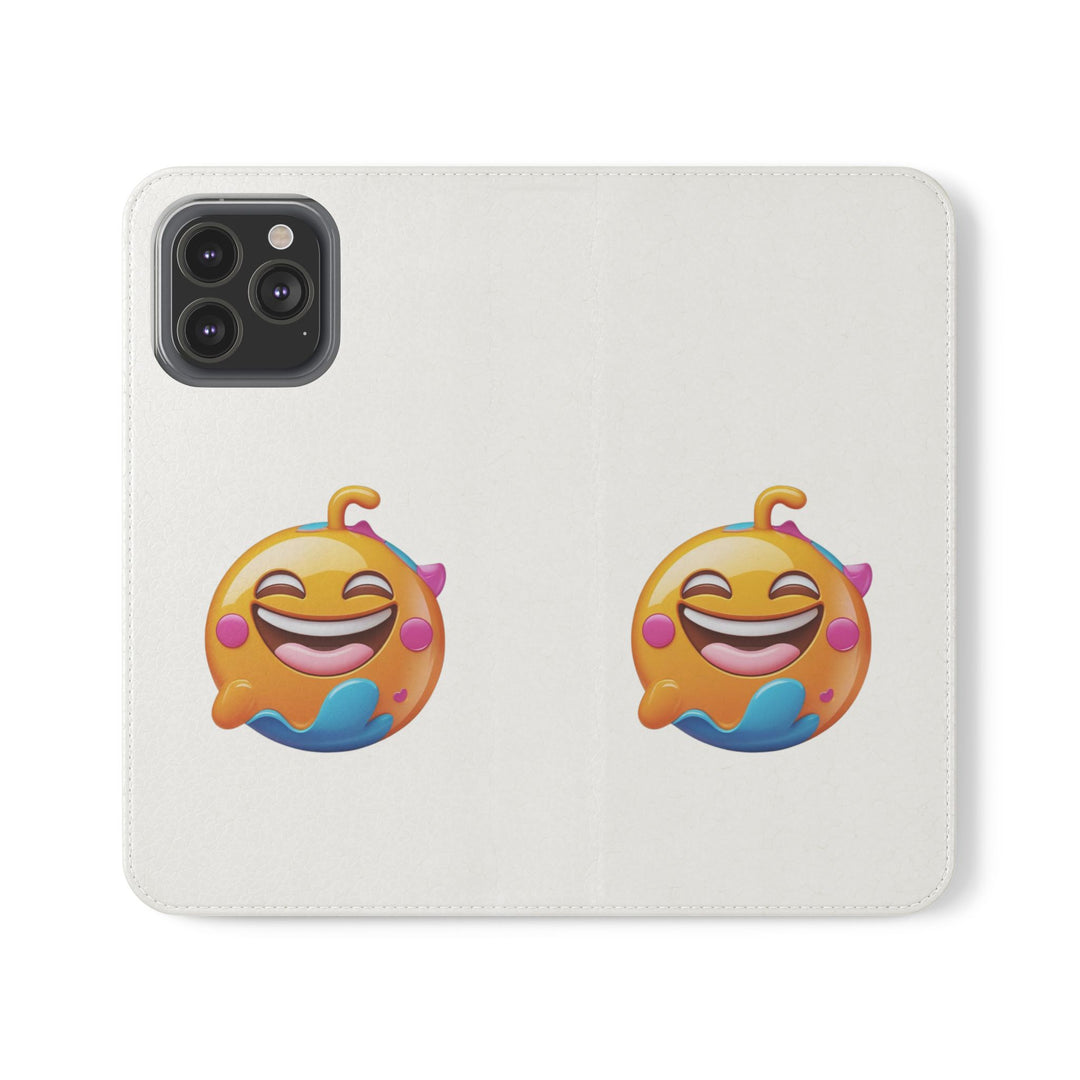 Emoji Joy Premium Flip Case – Fun Vegan Leather Wallet Stand Cover